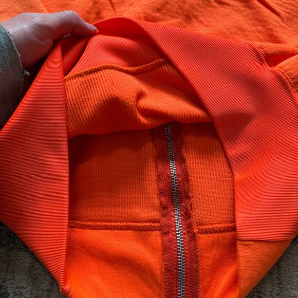 Men's Vintage 80's Waffle Lined Bright Orange Zip Up Hoodie Sweatshirt Sz Large - Picture 3 of 12